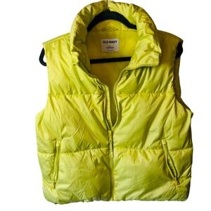 Puffer Vest Old Navy Small  Neon Lime Yellow Soft Zipper Lightweight Y2K
